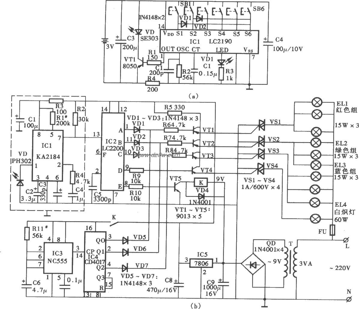 红外遥控变色吊灯电路电路图