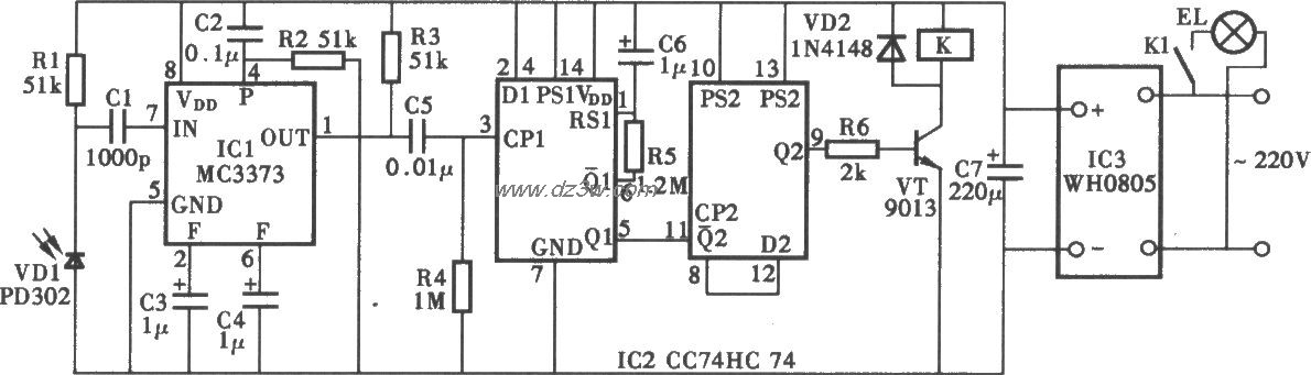 采用MC3373红外线遥控照电路图