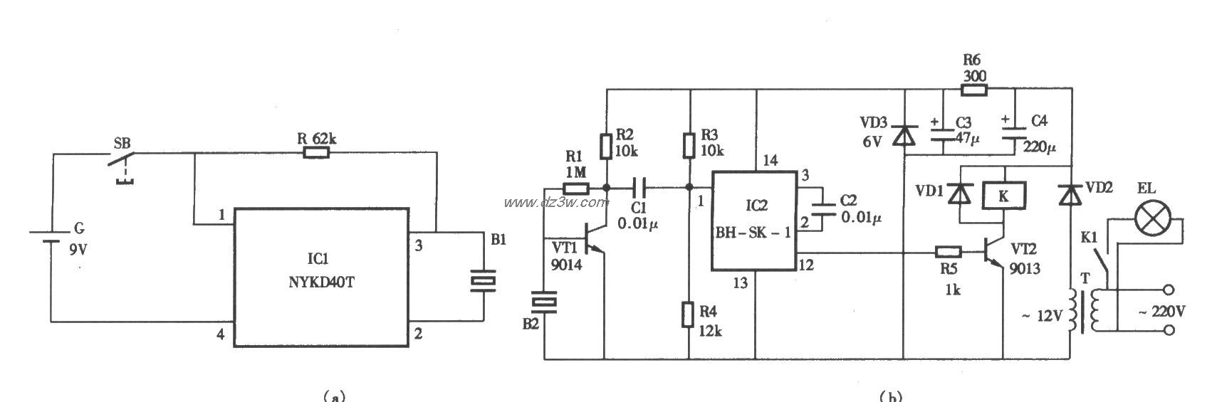 超声波遥控照明灯电路电路图