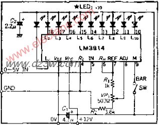10点阵LED表头显示器电路电路图