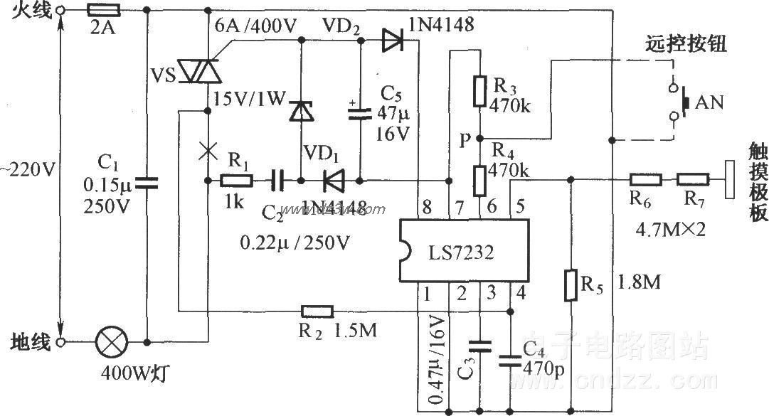 由LS7232组成的触摸调光电路图