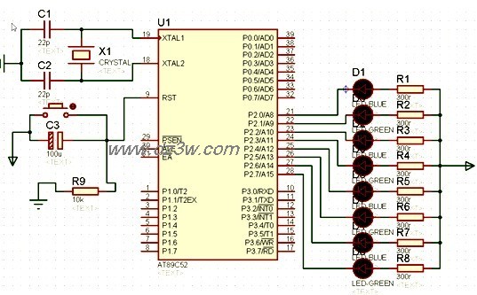 流水灯电路图和程序电路图