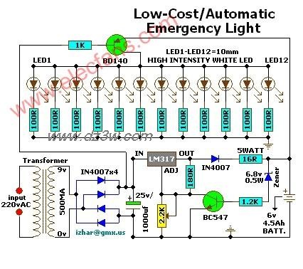 低成本自动应急灯电路电路图