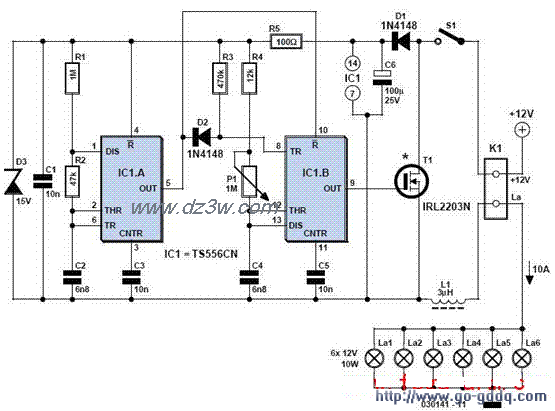 用TS556构成的12V调光器电路图