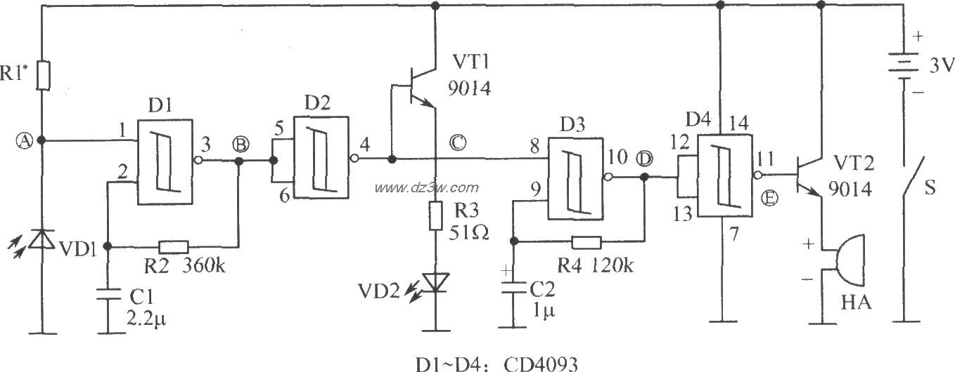 光线照度提醒电路原理图电路图