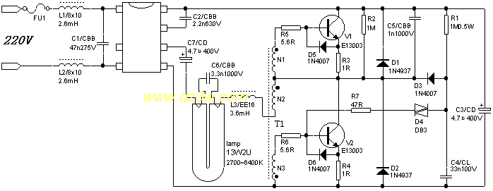 电子节能灯电路电路图
