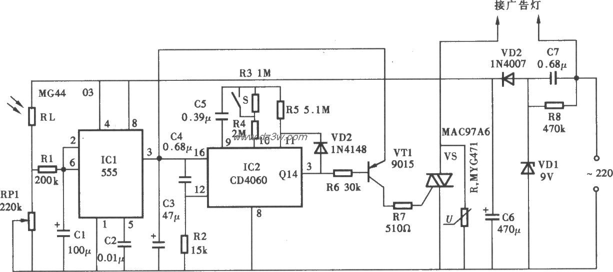 光控定时广告灯电路电路图