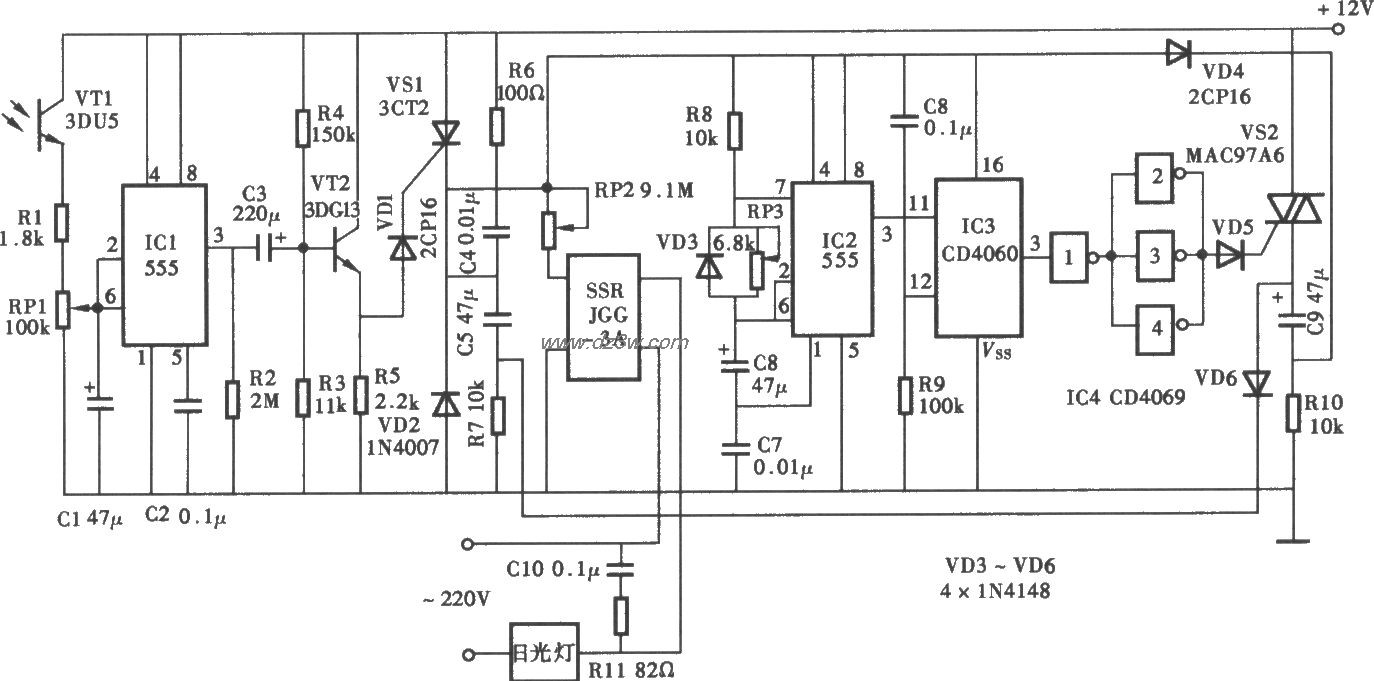 光控定时报栏灯电路电路图