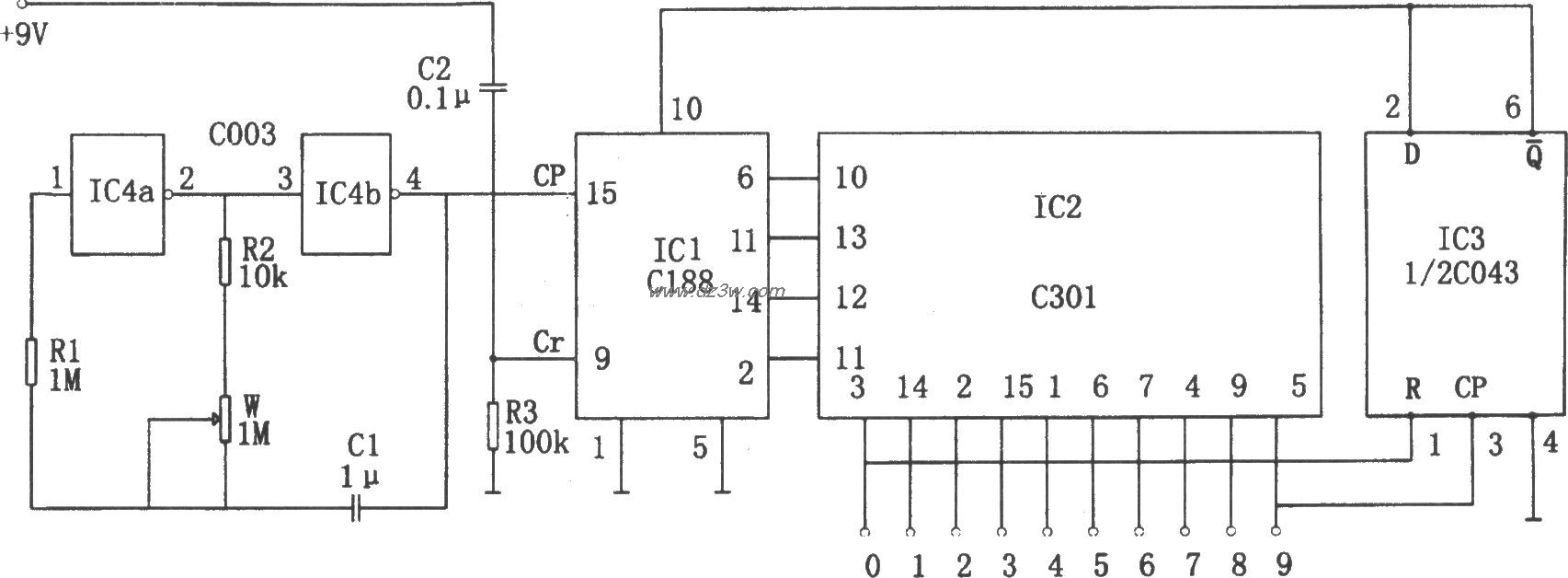 可逆式流水彩灯控制电路电路图