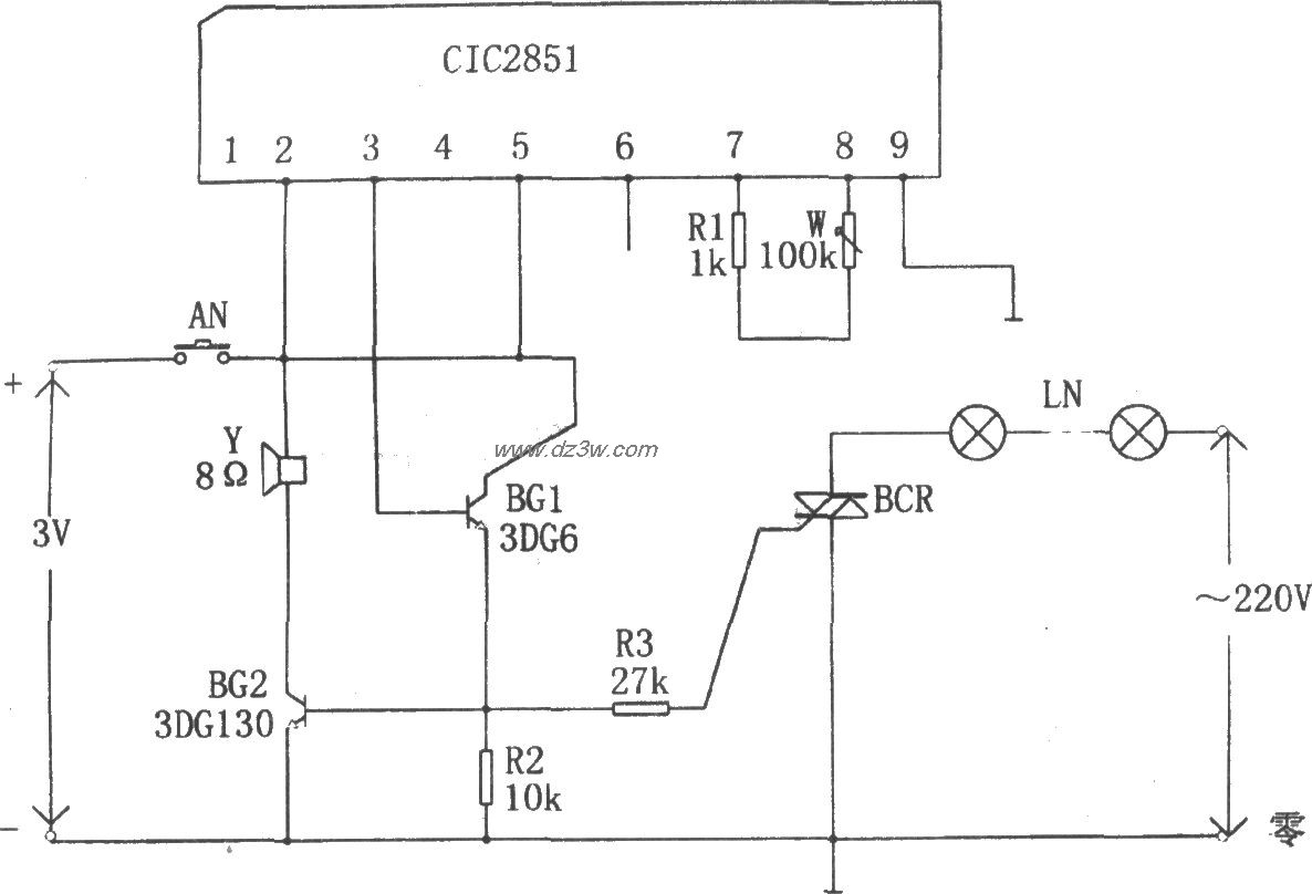 CIC2851构成的无触点彩灯电路图
