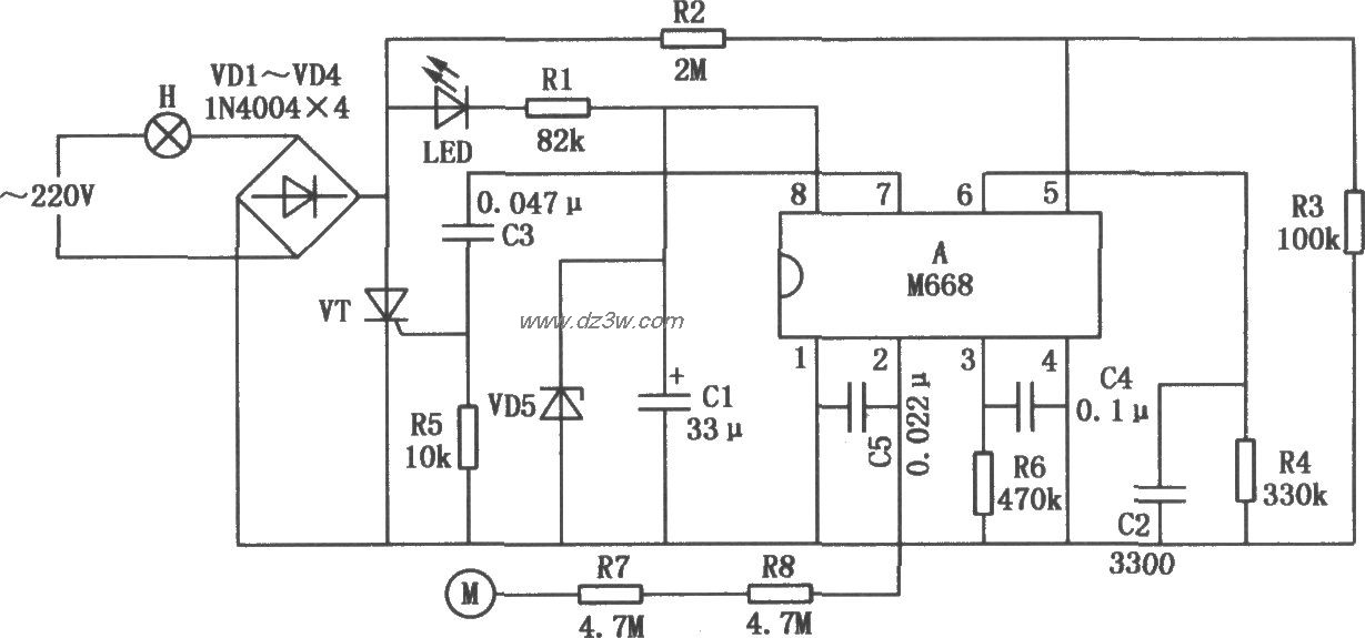 M668构成的步进调光台灯电路图