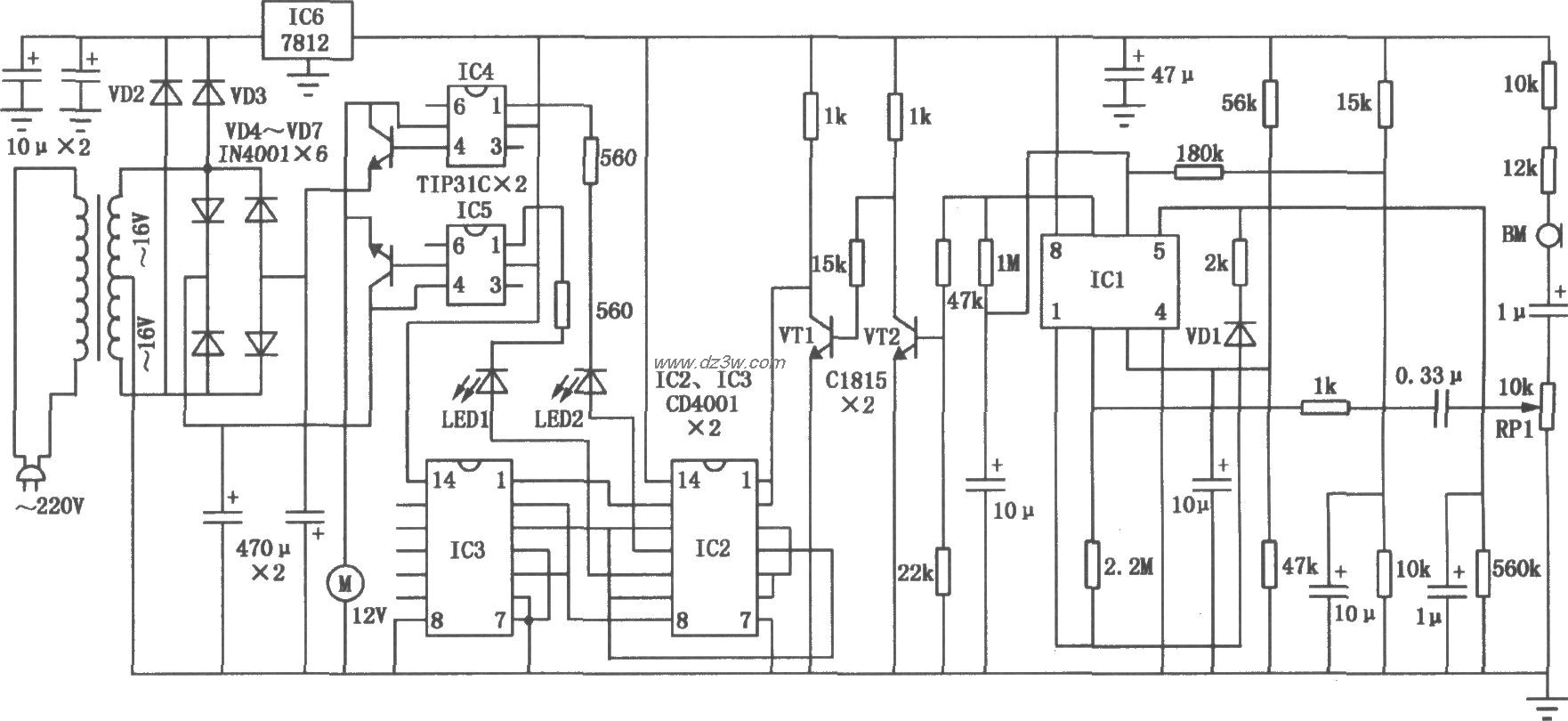 声控镭射彩灯控制器电路电路图