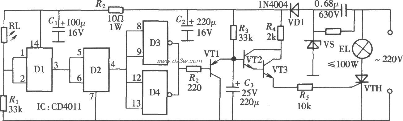 由CD4011构成的鸡舍自动电路图