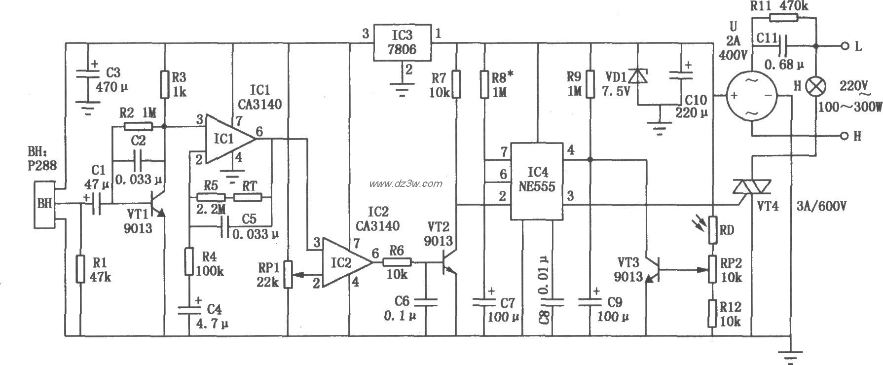 人体红外遥感灯电路电路图