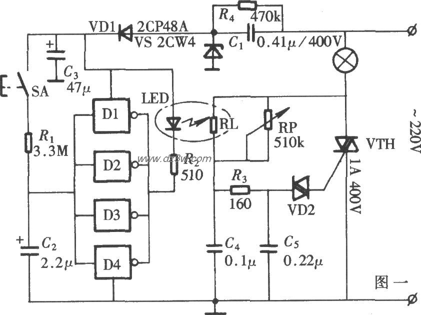 渐亮、渐灭式灯光控制器电路图