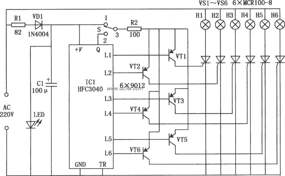 HFC3040构成的六路循环彩电路图