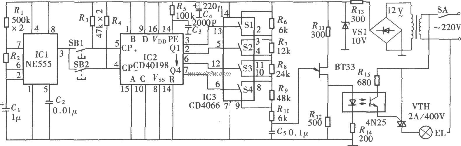 十六级调光台灯电路电路图