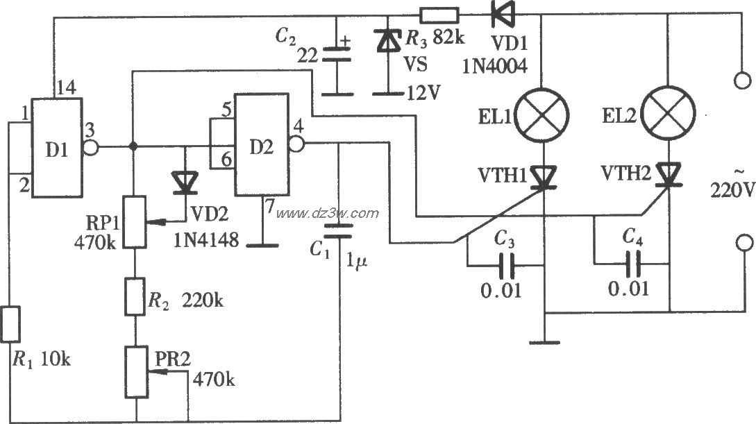 由CD4011构成的家用闪烁电路图