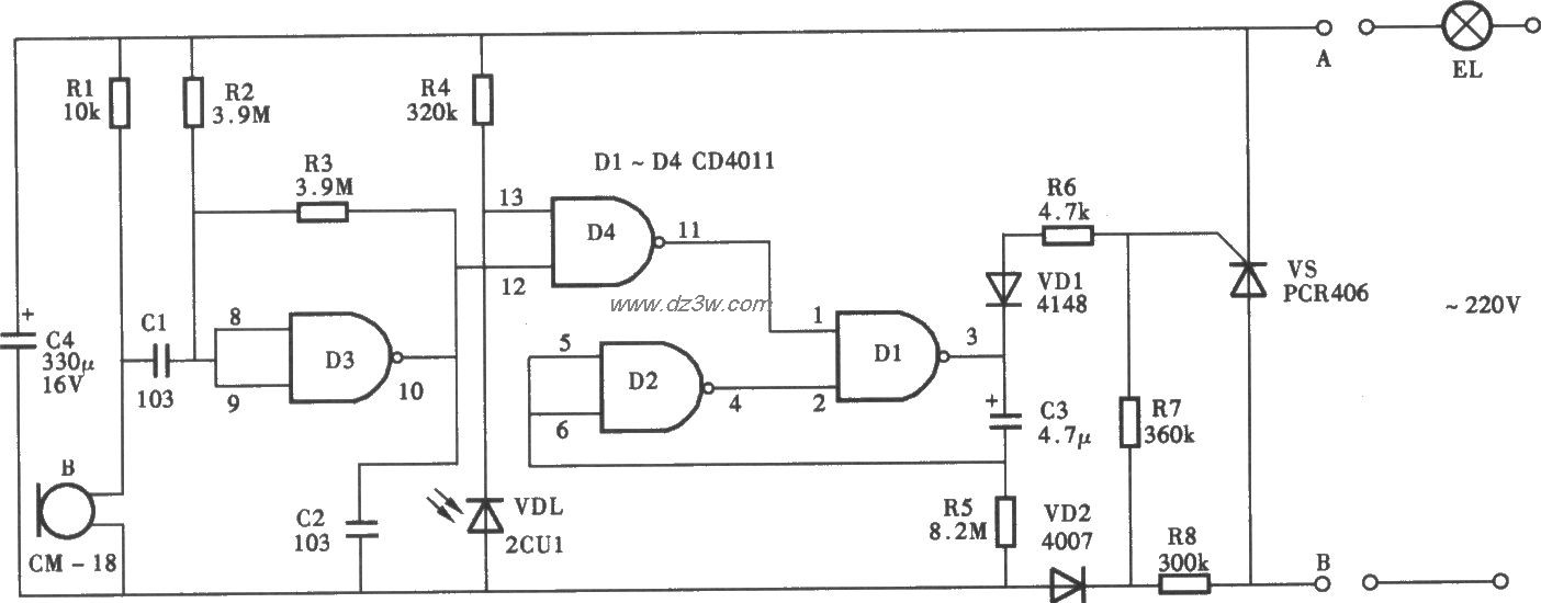 声光双控灯光电路电路图