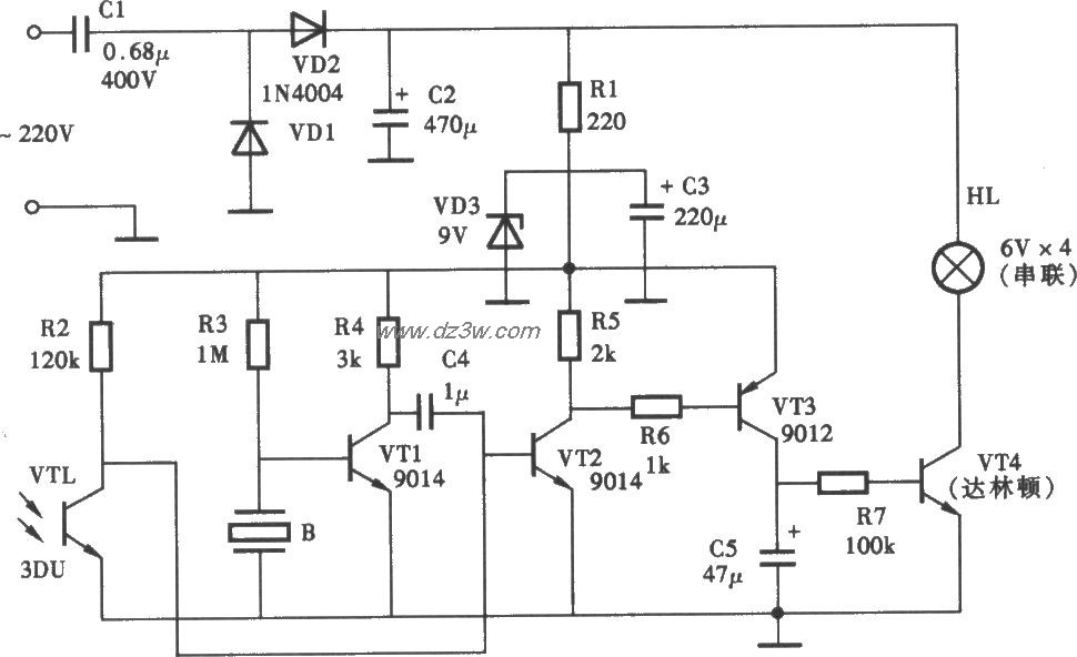 声光双控指示灯电路电路图