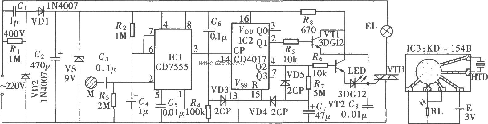 触摸开灯、延时熄灭式音电路图