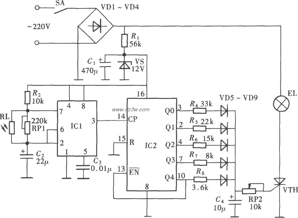 光控自动调光灯电路电路图