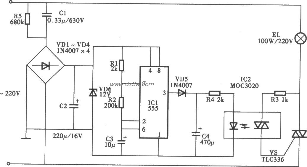 光耦合警示灯电路电路图