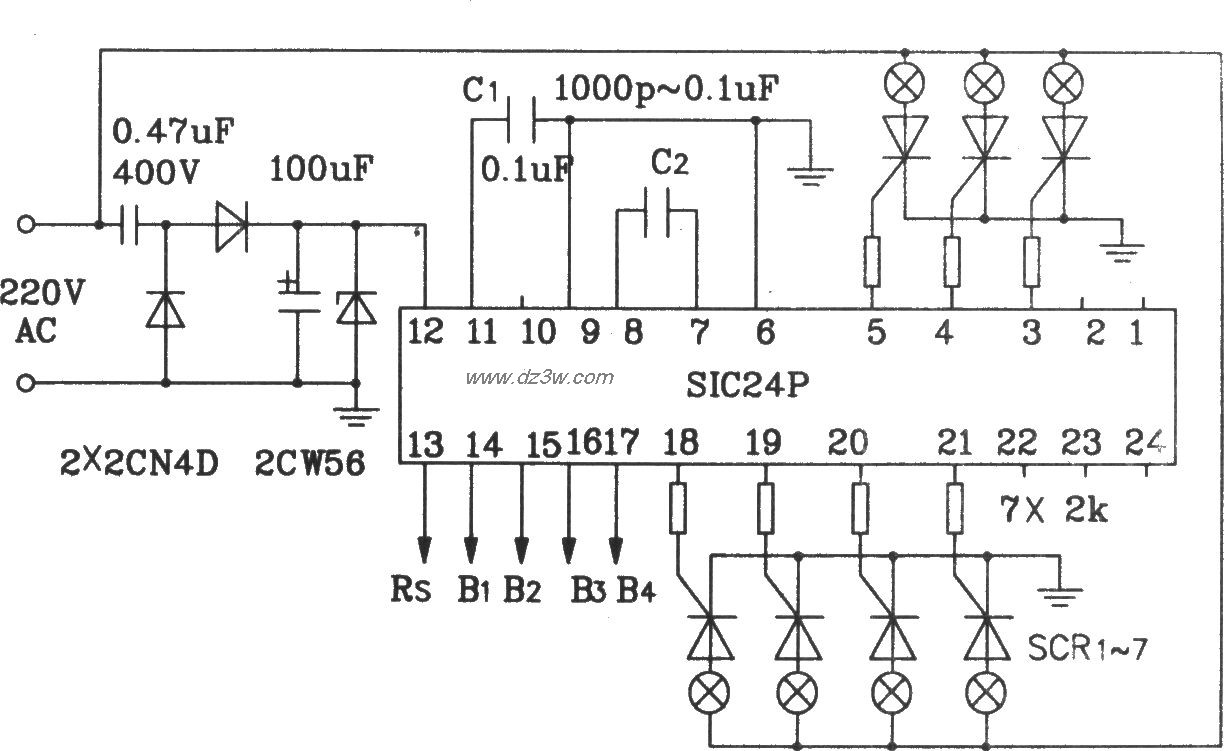 SIC24P用于控制交流彩灯电路图
