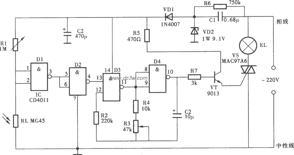 夜间闪光警示灯电路电路图