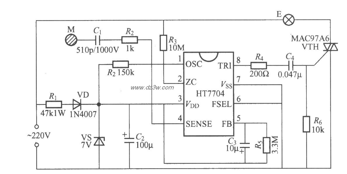 HT7704触摸式步进调光灯电路图