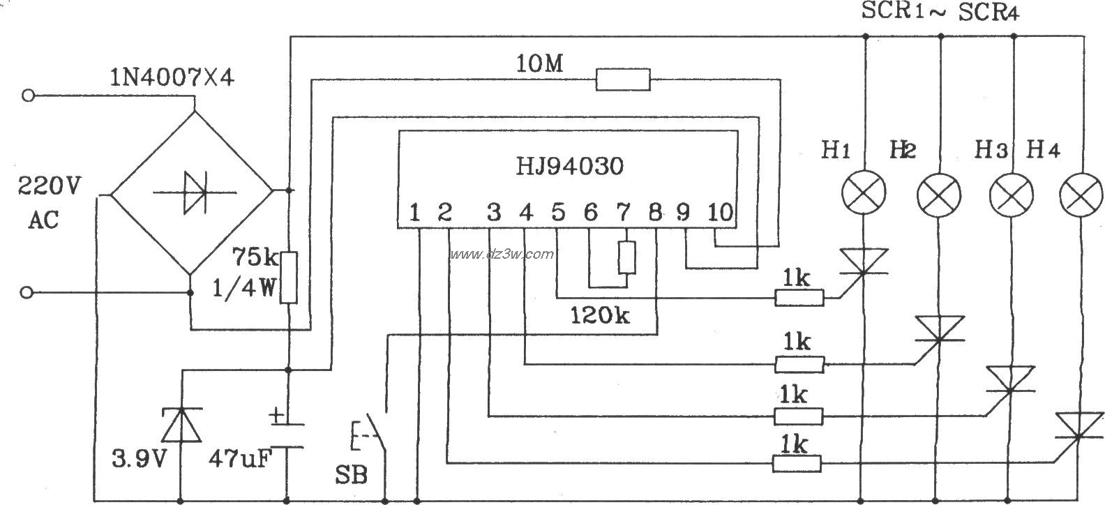 HJ94030多功能灯串控制集电路图