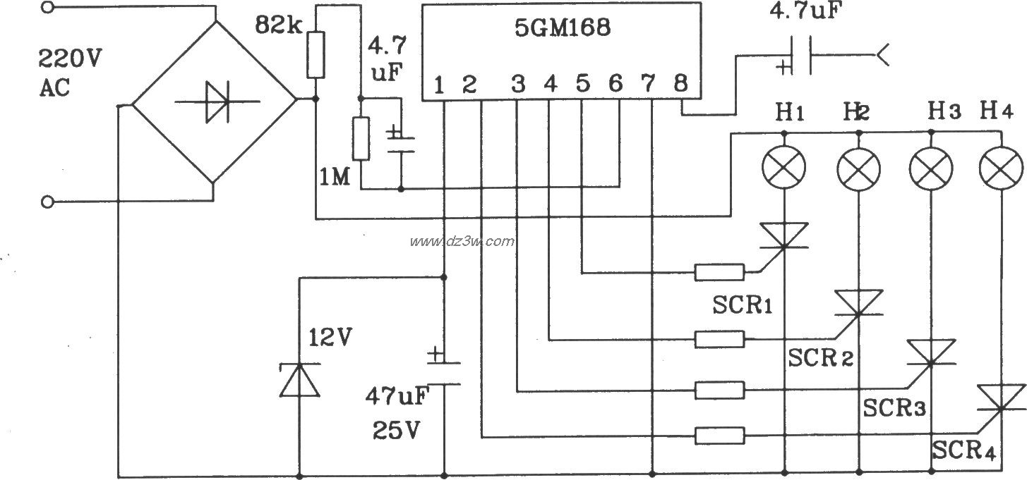 5G168节日彩灯控制集成电电路图