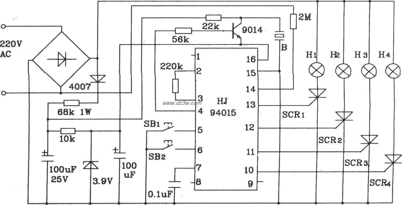 HJ94015圣诞彩灯串控制集电路图