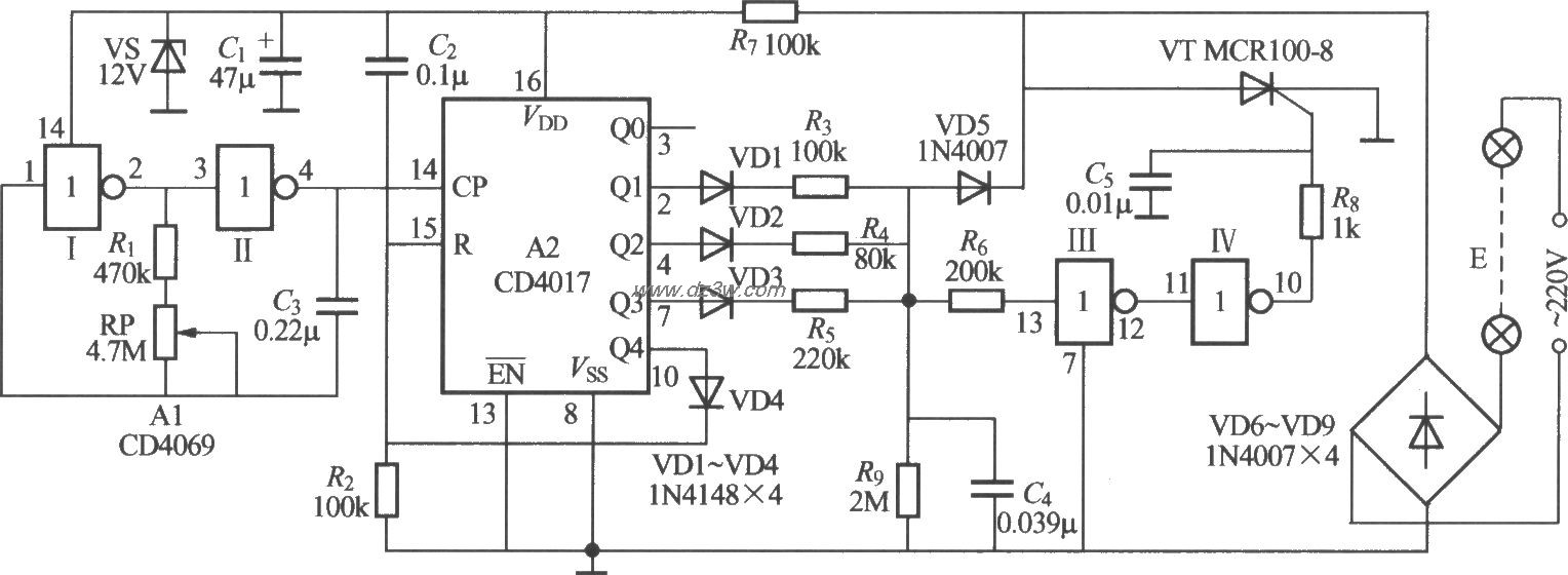 单路闪烁灯串电路(3)电路图