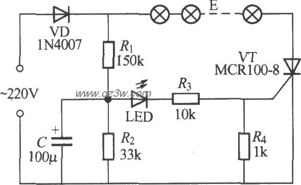 单路闪烁灯串电路(2)电路图