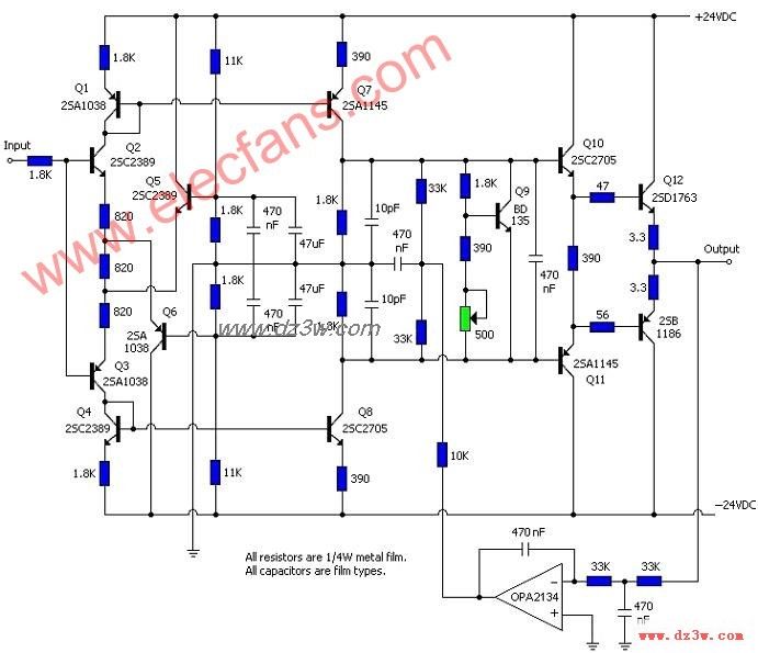 OPA2134功放电路及仿真电电路图