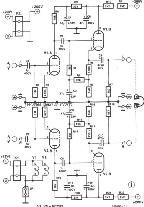 ECC822电子管组成的OTL耳电路图