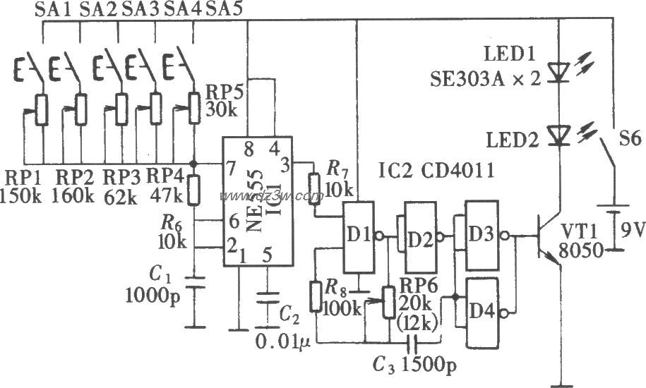 五通道音响设备红外遥控电路图