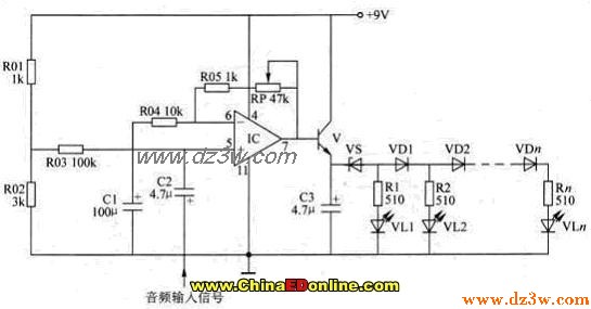 LM324设计的LED电平指示电路图