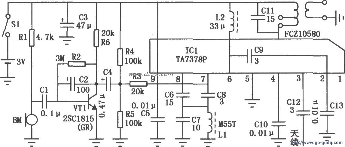 TA7378P组成的调频无线话电路图