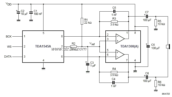 用TDA1308做的耳机放大器电路图
