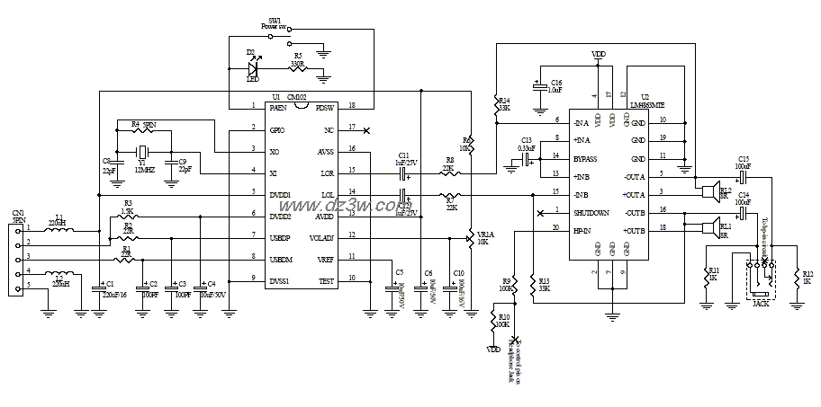 USB多媒体2.5W+2.5W电路图