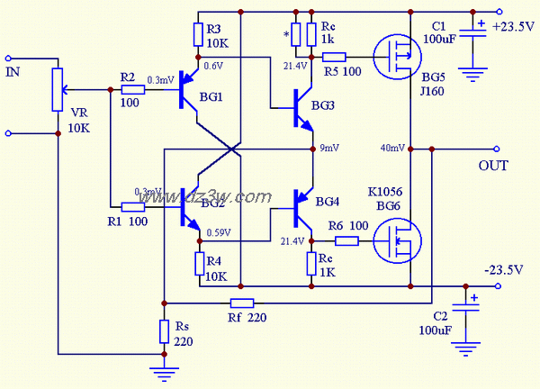 电流反馈型功放电路工作电路图