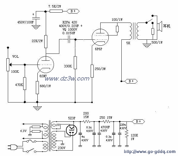 电子管6P6P耳机放大器电电路图