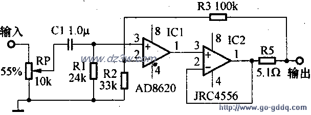 AD8620与JRC4556组成的耳电路图