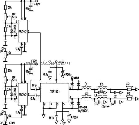 采用NE555与TDA1521的D类电路图
