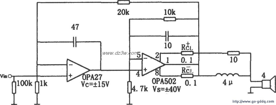 OPA502高保真组合音响放电路图