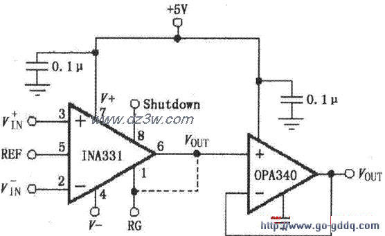 采用OPA340的INA331／33电路图