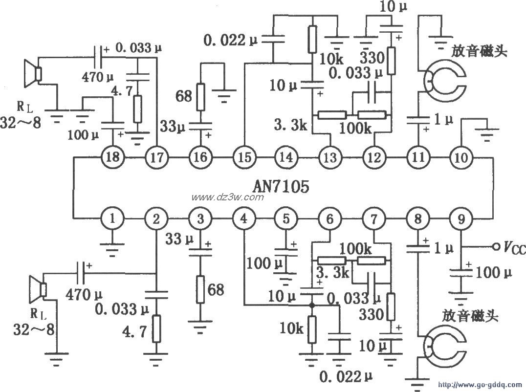 AN7105立体声放音机电路电路图