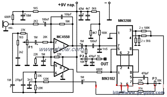 MN3208和MC4558组成的话电路图